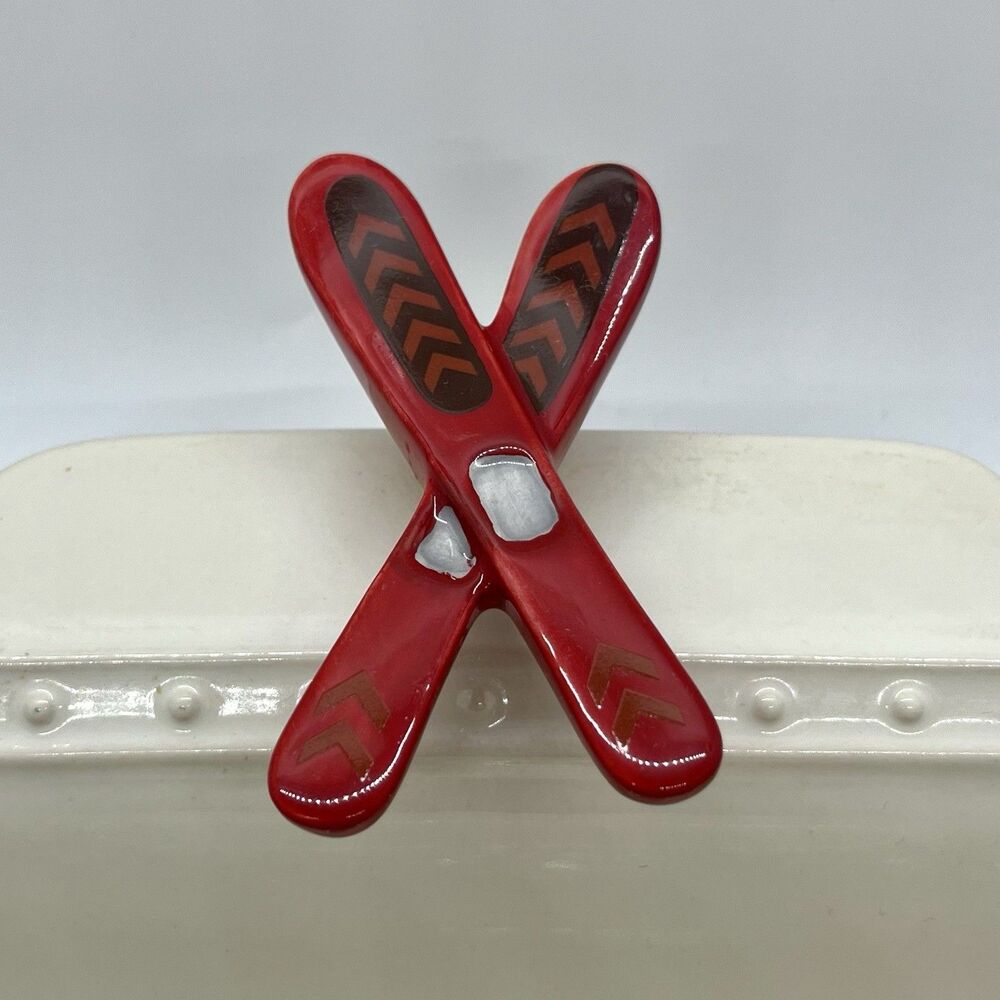 Nora Fleming Mini Red Skis A120 Retired HTF Winter Snow Sport